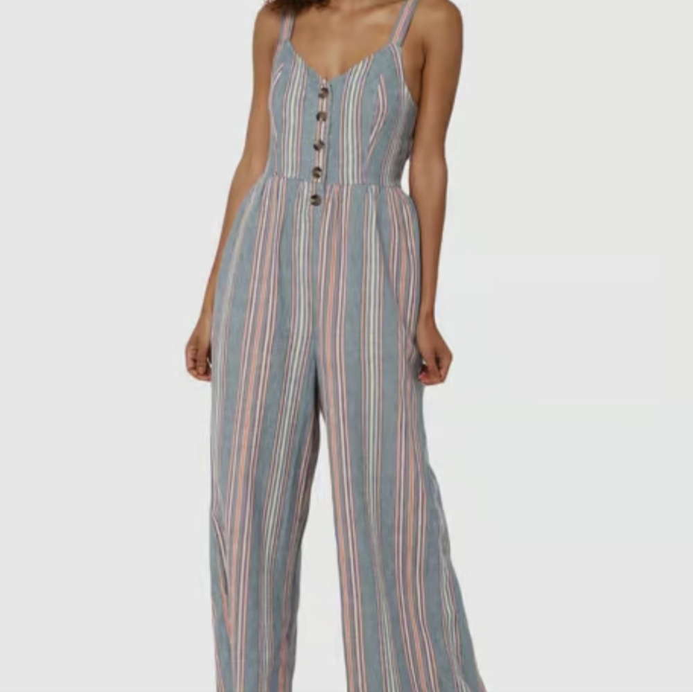 American Eagle Wide Leg Stiped Cotton Jumpsuit